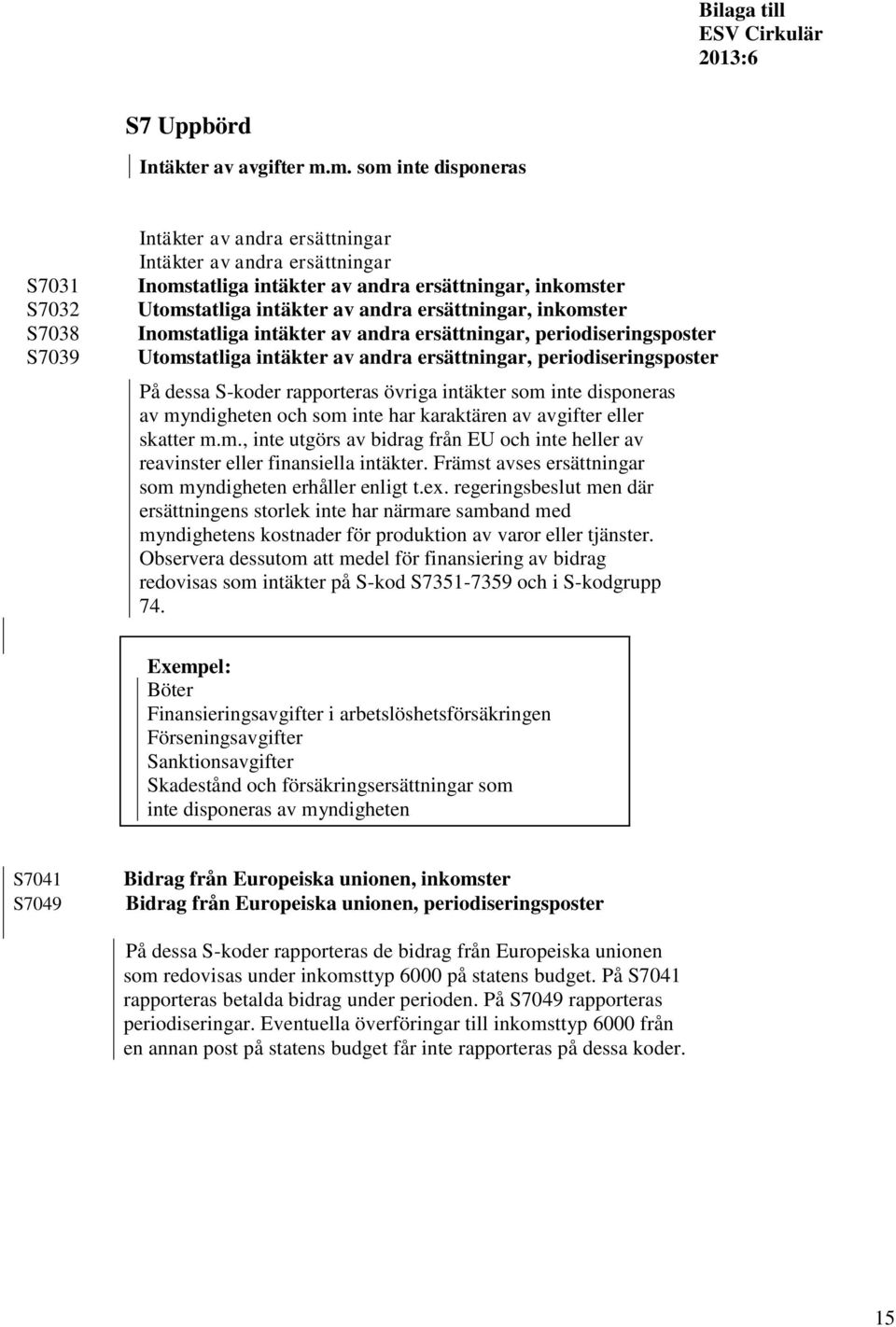 ersättningar, inkomster Inomstatliga intäkter av andra ersättningar, periodiseringsposter Utomstatliga intäkter av andra ersättningar, periodiseringsposter På dessa S-koder rapporteras övriga