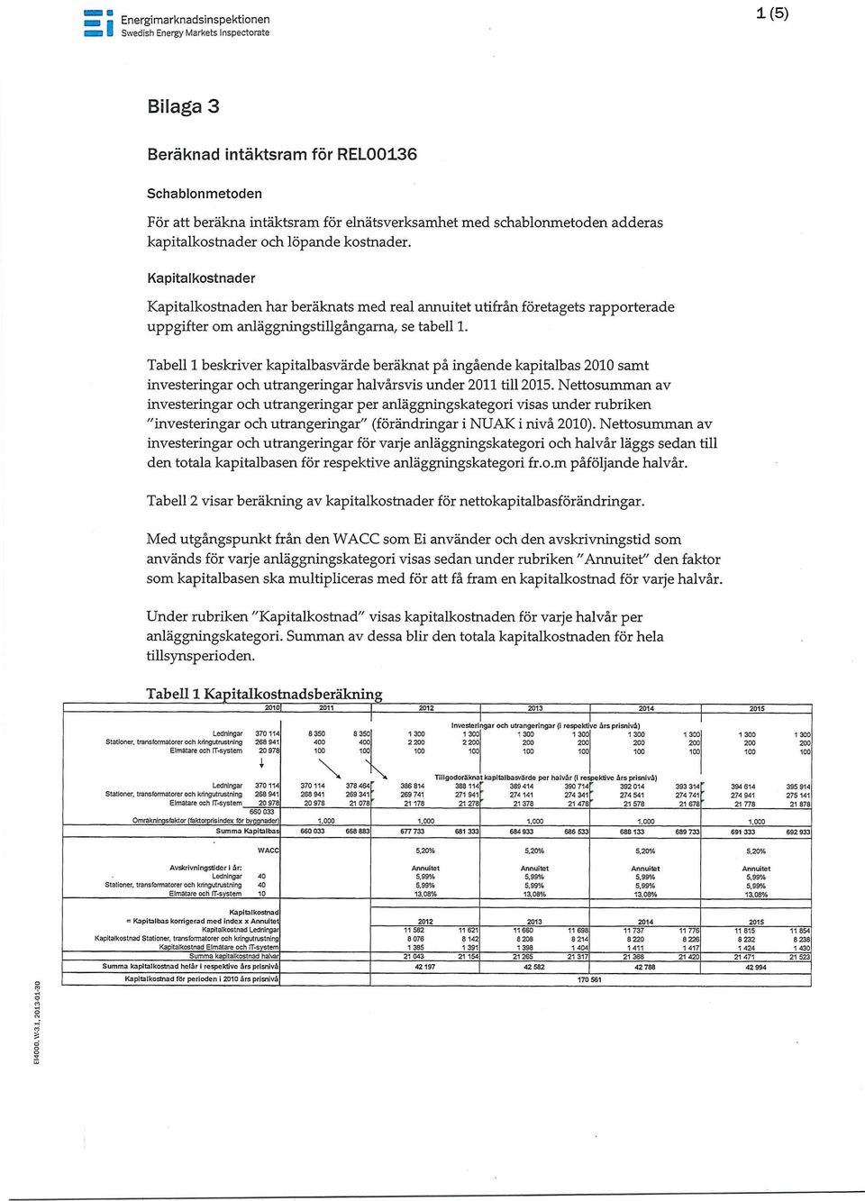 Kapitalkostnader Kapitalkostnaden har beräknats med real annuitet utifrån företagets rapporterade uppgifter om anläggningstillgångarna, se tabell 1.