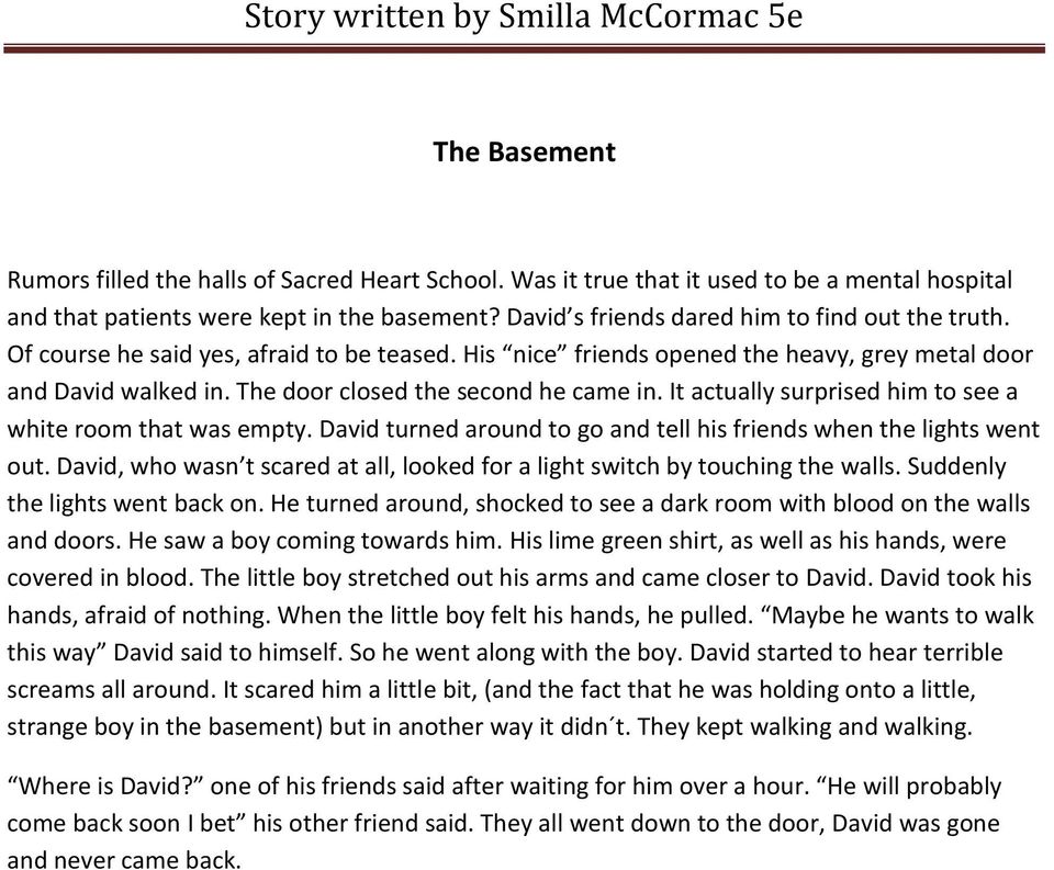 The door closed the second he came in. It actually surprised him to see a white room that was empty. David turned around to go and tell his friends when the lights went out.