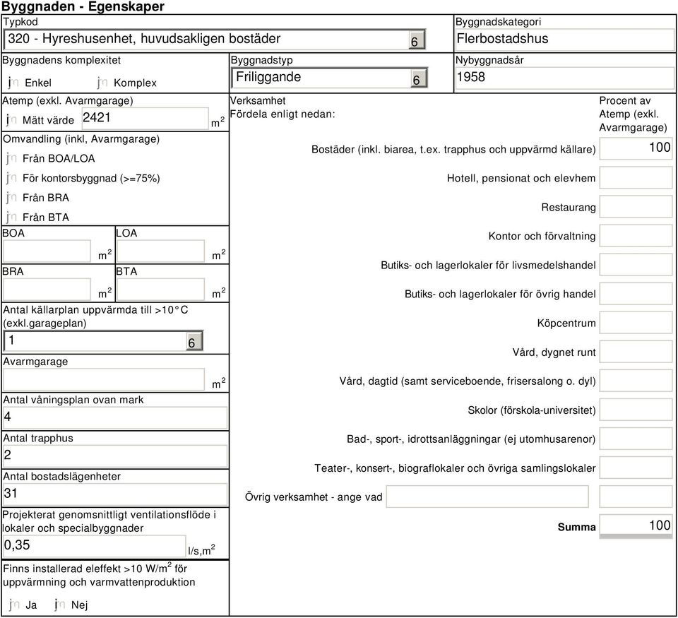 nedan: Byggnadskategori Flerbostadshus Nybyggnadsår 1958 Bostäder (inkl. biarea, t.ex.