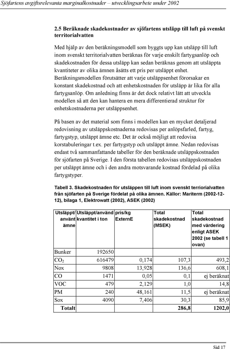 Beräkningsmodellen förutsätter att varje utsläppsenhet förorsakar en konstant skadekostnad och att enhetskostnaden för utsläpp är lika för alla fartygsanlöp.