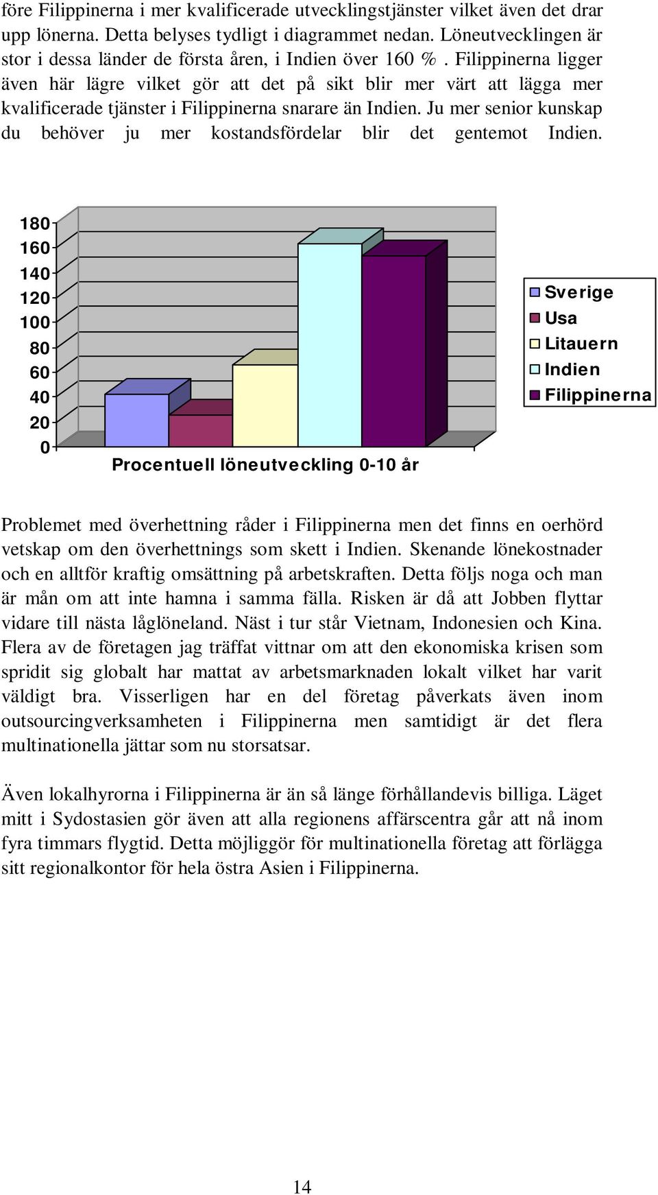 Filippinerna ligger även här lägre vilket gör att det på sikt blir mer värt att lägga mer kvalificerade tjänster i Filippinerna snarare än Indien.