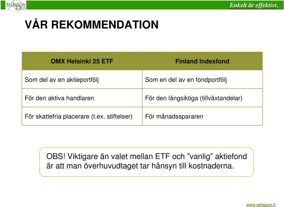 (tillväxtandelar) För skattefria placerare (t.ex. stiftelser) För månadsspararen OBS!