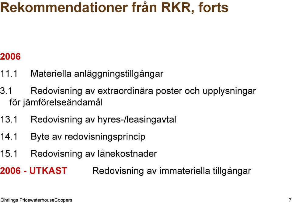 13.1 Redovisning av hyres-/leasingavtal 14.1 Byte av redovisningsprincip 15.