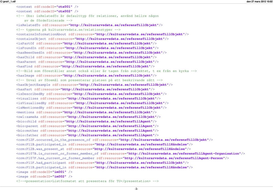 se/relationstyper --> <containsinformationabout rdf:resource="http://kulturarvsdata.se/referenstillobjekt"/> <containsobject rdf:resource="http://kulturarvsdata.