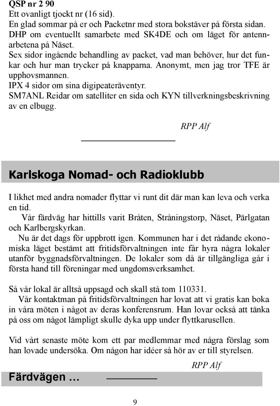 SM7ANL Reidar om satelliter en sida och KYN tillverkningsbeskrivning av en elbugg.