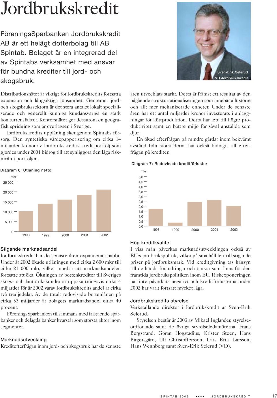 Sven-Erik Selerud VD Jordbrukskredit Distributionsnätet är viktigt för Jordbrukskredits fortsatta expansion och långsiktiga lönsamhet.