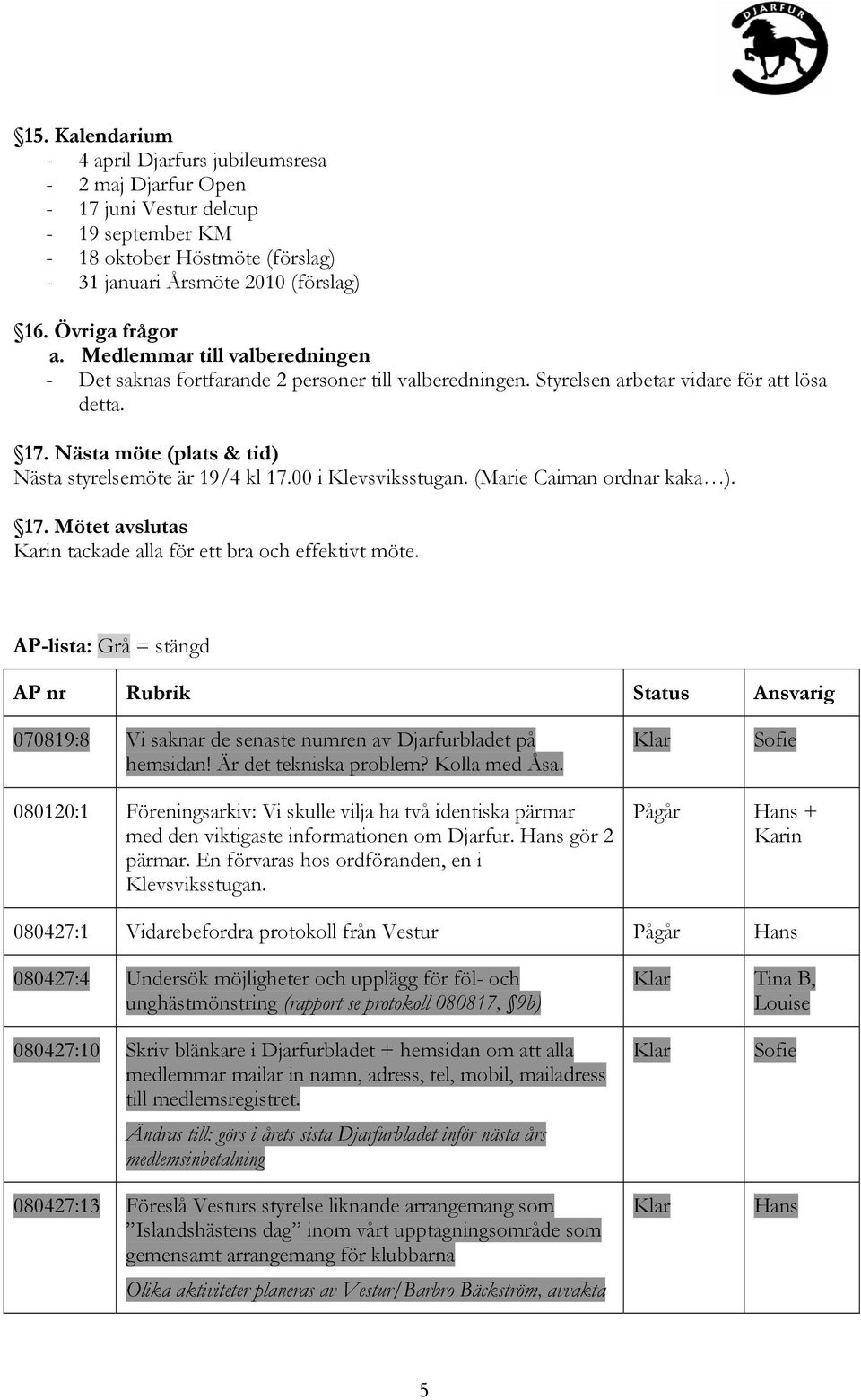 00 i Klevsviksstugan. (Marie Caiman ordnar kaka ). 17. Mötet avslutas Karin tackade alla för ett bra och effektivt möte.