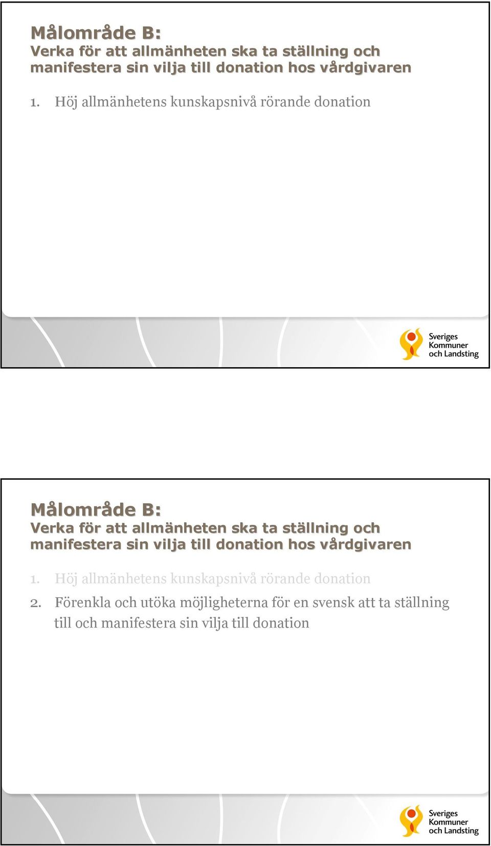 Höj allmänhetens kunskapsnivå rörande donation 2.