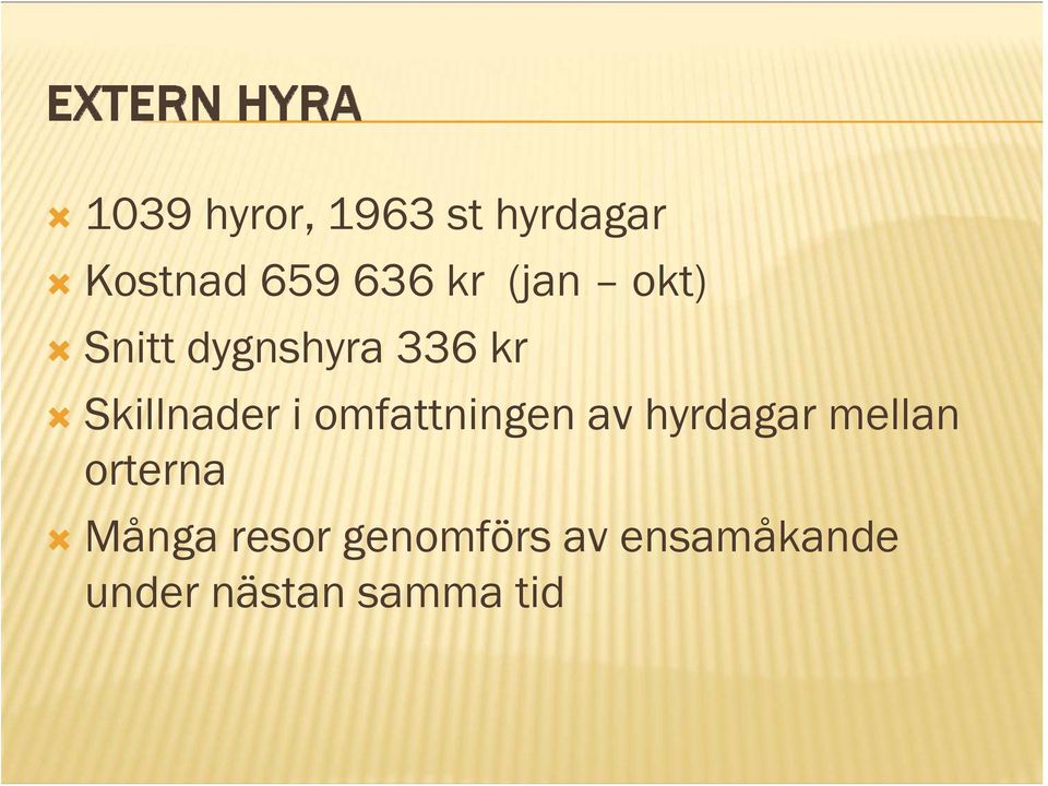 omfattningen av hyrdagar mellan orterna Många