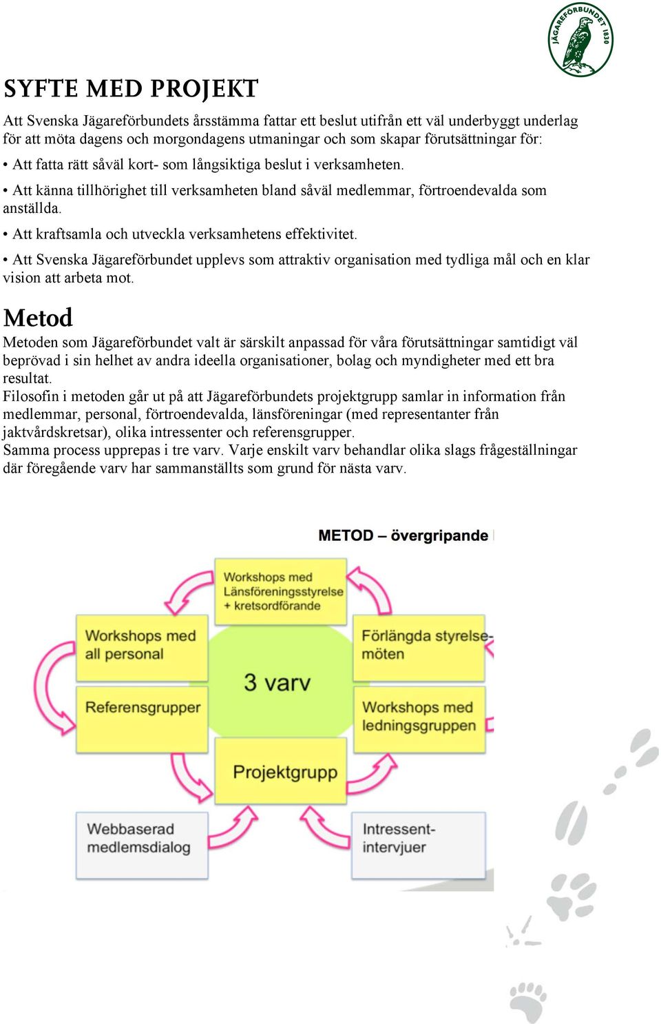 Att kraftsamla och utveckla verksamhetens effektivitet. Att Svenska Jägareförbundet upplevs som attraktiv organisation med tydliga mål och en klar vision att arbeta mot.