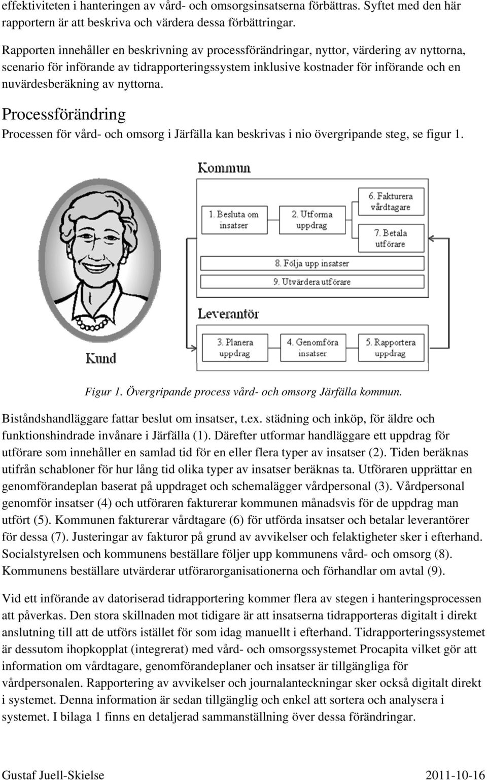 av nyttorna. Processförändring Processen för vård- och omsorg i Järfälla kan beskrivas i nio övergripande steg, se figur 1. Figur 1. Övergripande process vård- och omsorg Järfälla kommun.