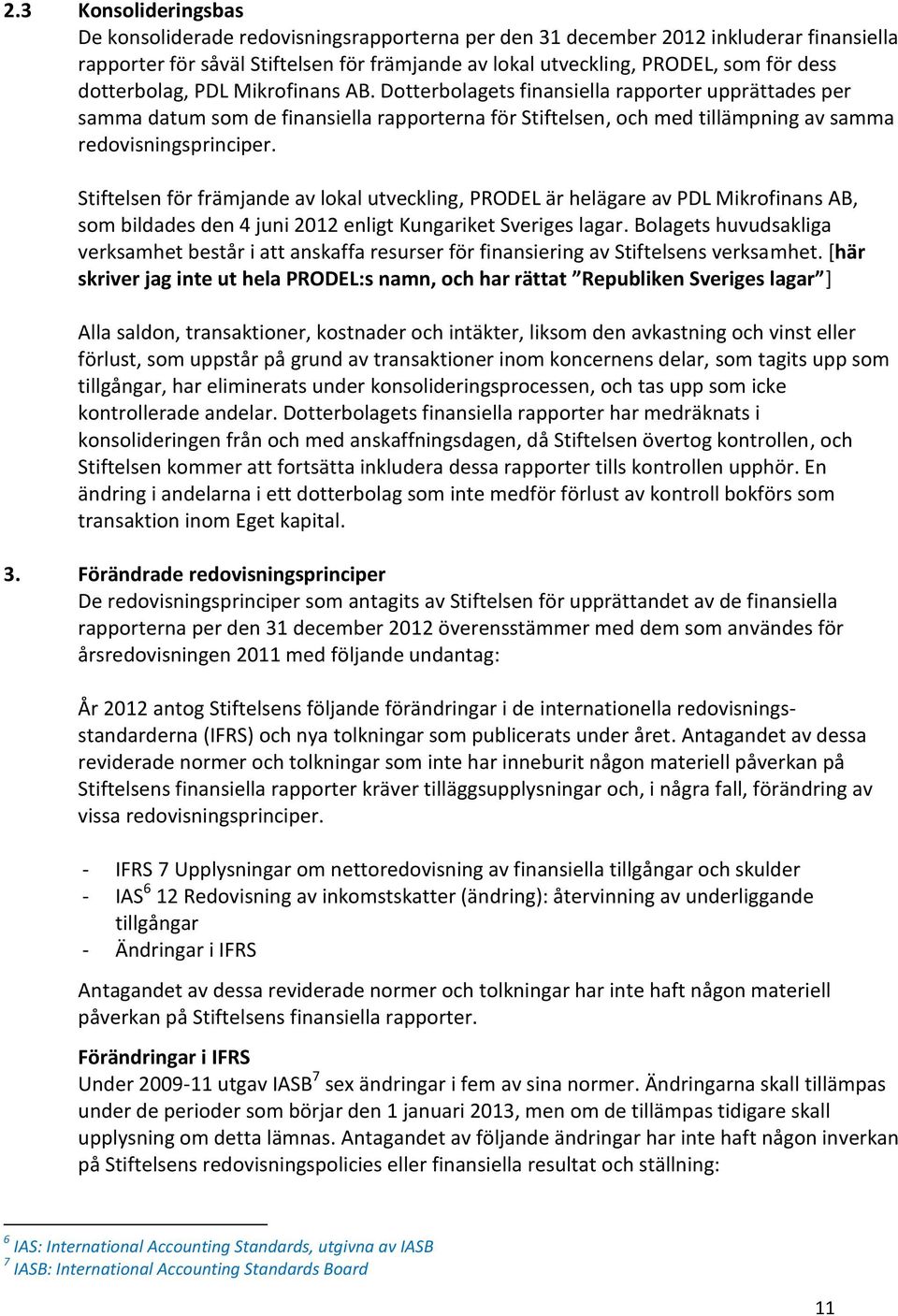 Stiftelsen för främjande av lokal utveckling, PRODEL är helägare av PDL Mikrofinans AB, som bildades den 4 juni enligt Kungariket Sveriges lagar.