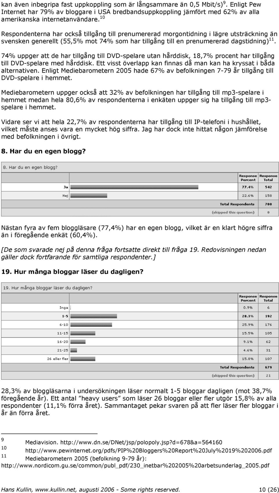 74% uppger att de har tillgång till DVD-spelare utan hårddisk, 18,7% procent har tillgång till DVD-spelare med hårddisk. Ett visst överlapp kan finnas då man kan ha kryssat i båda alternativen.