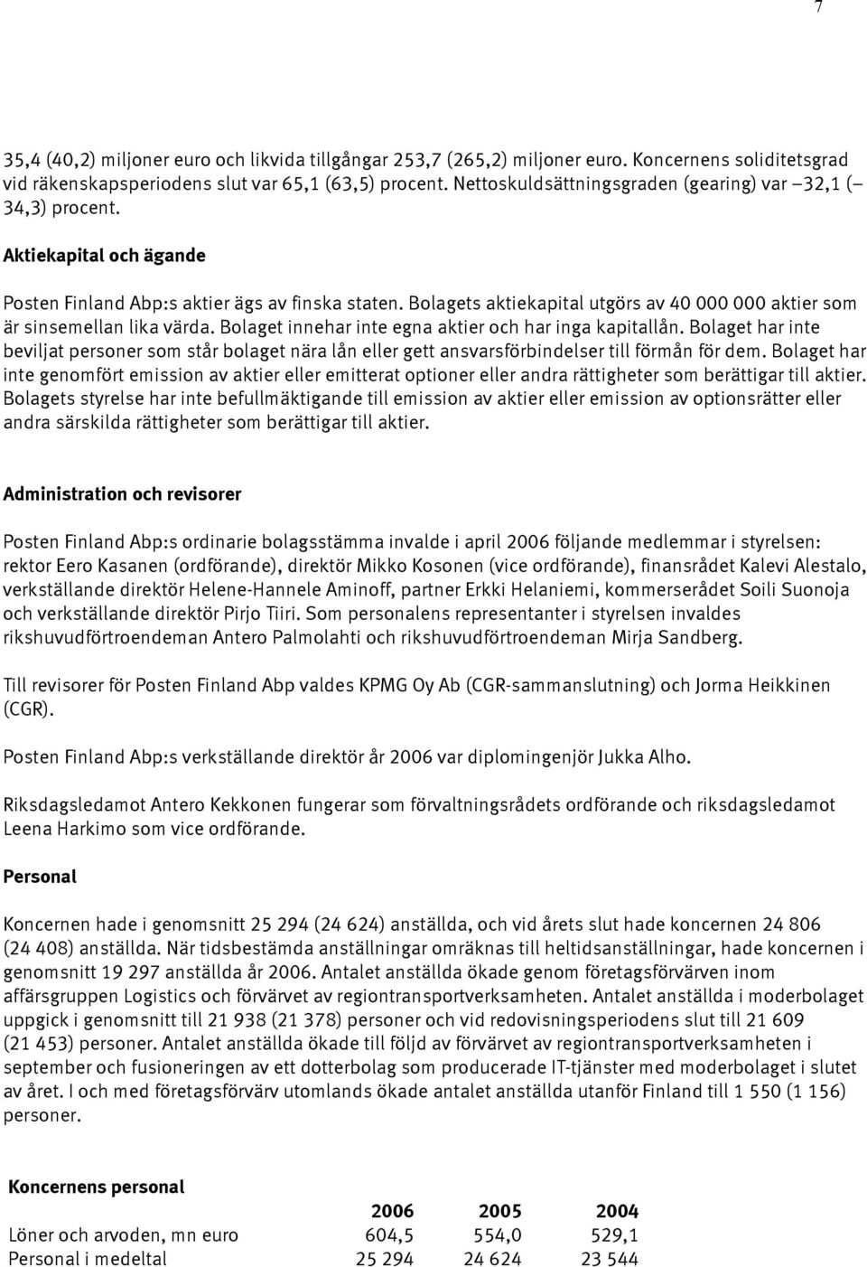 Bolagets aktiekapital utgörs av 40 000 000 aktier som är sinsemellan lika värda. Bolaget innehar inte egna aktier och har inga kapitallån.