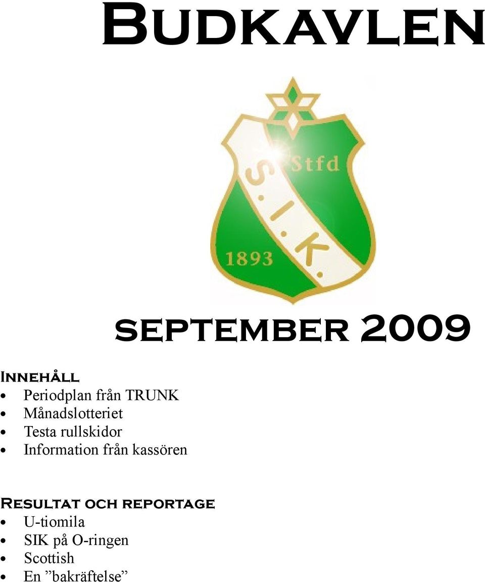 från kassören september 2009 Resultat och