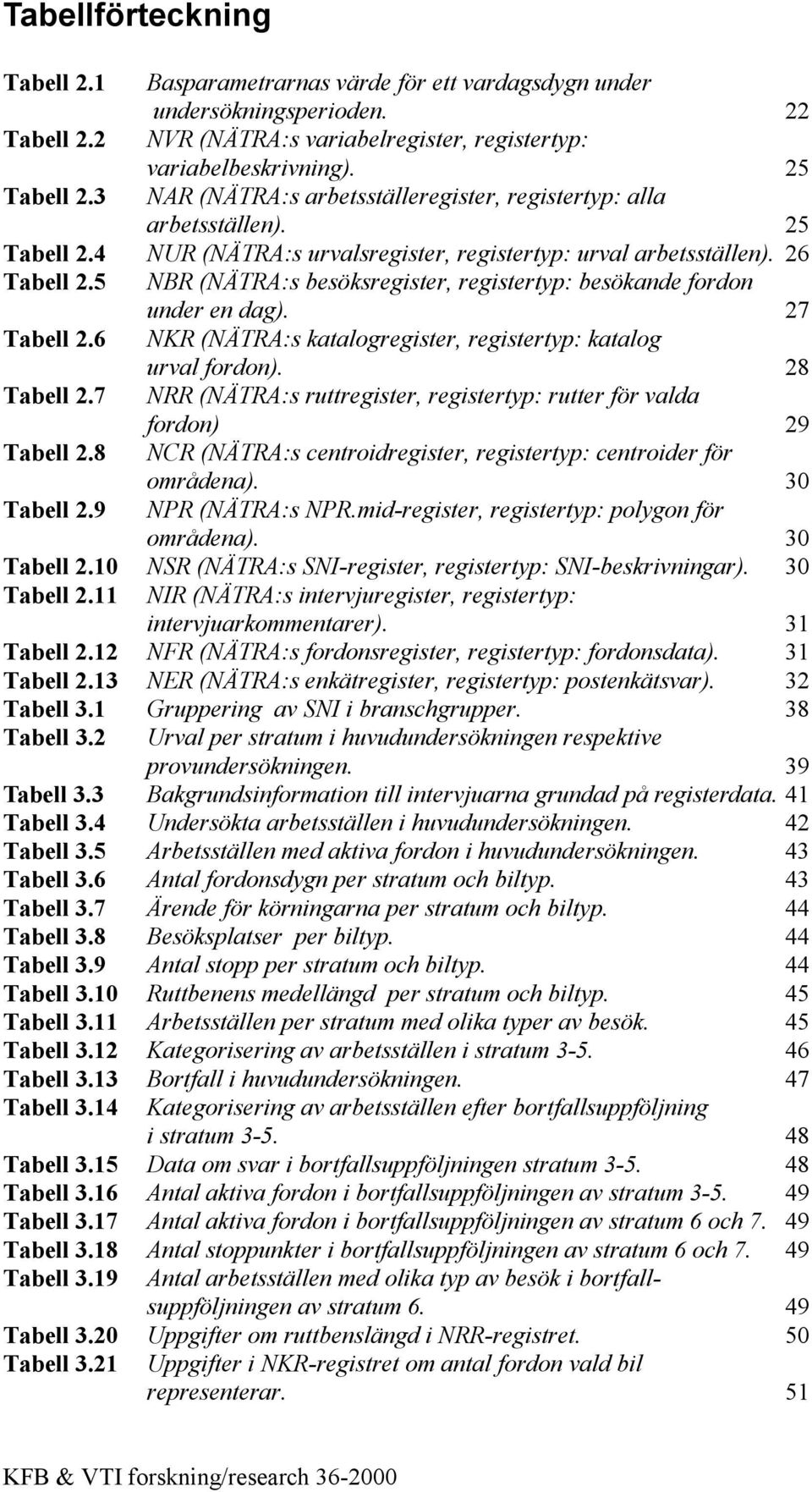 5 NBR (NÄTRA:s besöksregister, registertyp: besökande fordon under en dag). 27 Tabell 2.6 NKR (NÄTRA:s katalogregister, registertyp: katalog urval fordon). 28 Tabell 2.