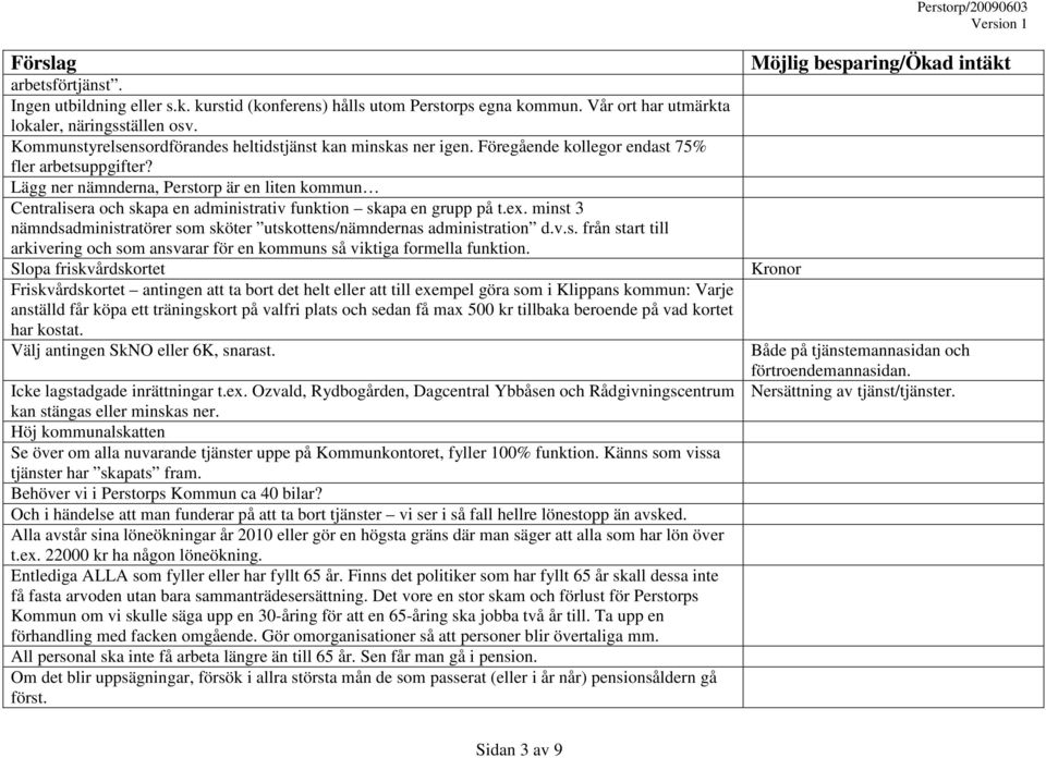 Lägg ner nämnderna, Perstorp är en liten kommun Centralisera och skapa en administrativ funktion skapa en grupp på t.ex.