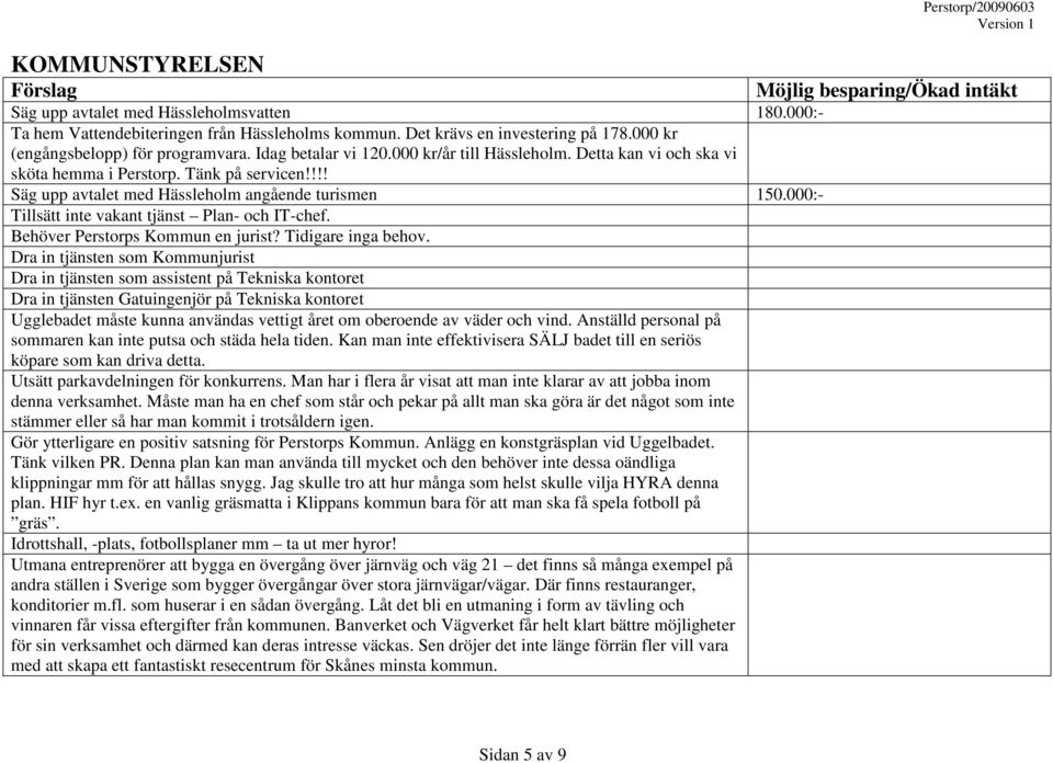 000:- Tillsätt inte vakant tjänst Plan- och IT-chef. Behöver Perstorps Kommun en jurist? Tidigare inga behov.