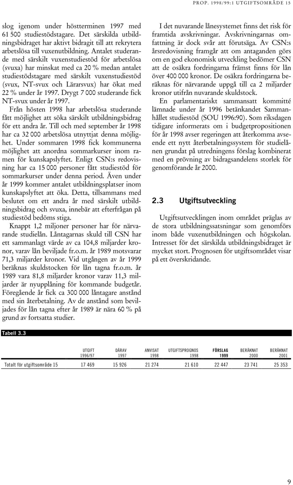 22 % under år 1997. Drygt 7 000 studerande fick NT-svux under år 1997. Från hösten 1998 har arbetslösa studerande fått möjlighet att söka särskilt utbildningsbidrag för ett andra år.