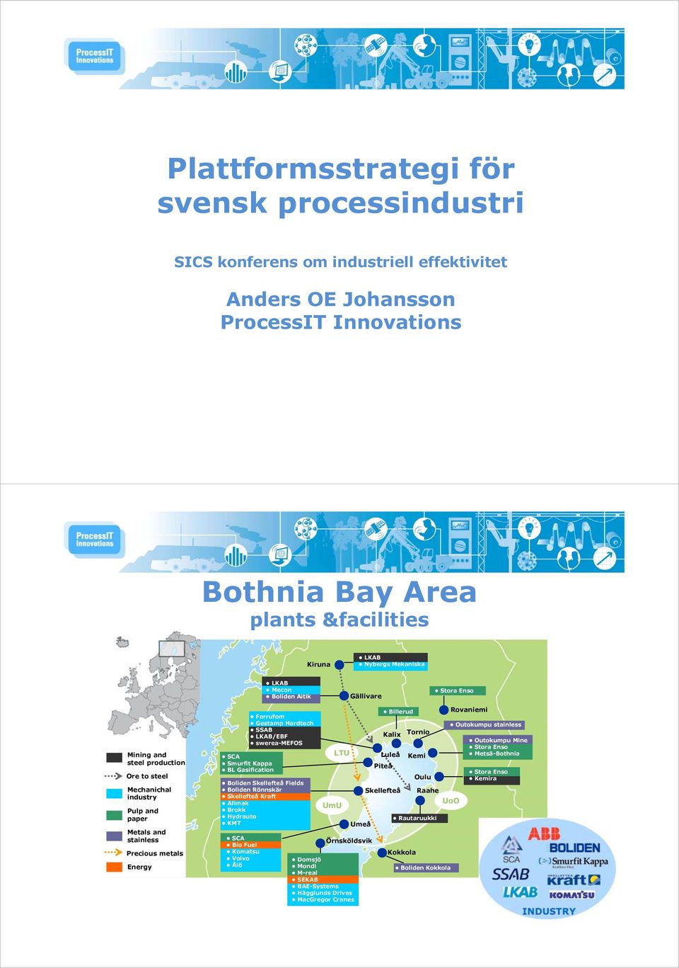 Precious metals Energy SCA Smurfit Kappa BL Gasification Boliden Skellefteå Fields Boliden Rönnskär Skellefteå Kraft Alimak Brokk Hydrauto KMT SCA Bio Fuel Komatsu Volvo Ålö Ferrufom Gestamp Hardtech