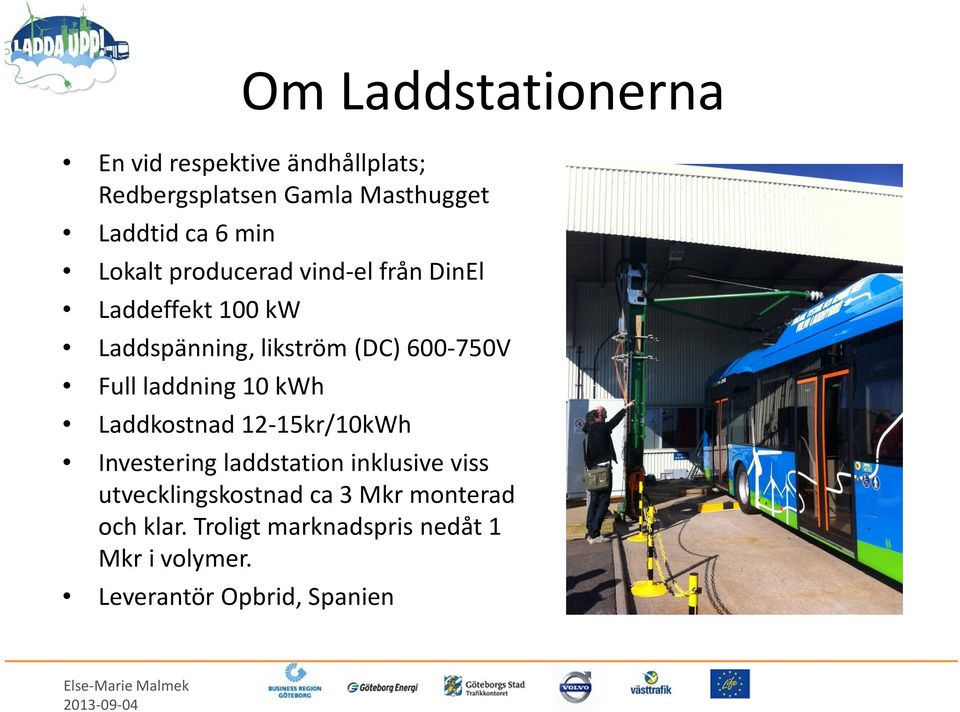 Full laddning 10 kwh Laddkostnad 12-15kr/10kWh Investering laddstation inklusive viss