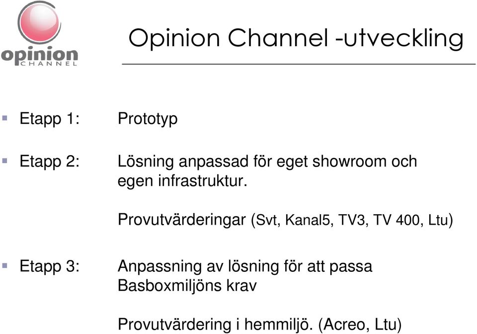 Provutvärderingar (Svt, Kanal5, TV3, TV 400, Ltu) Etapp 3: