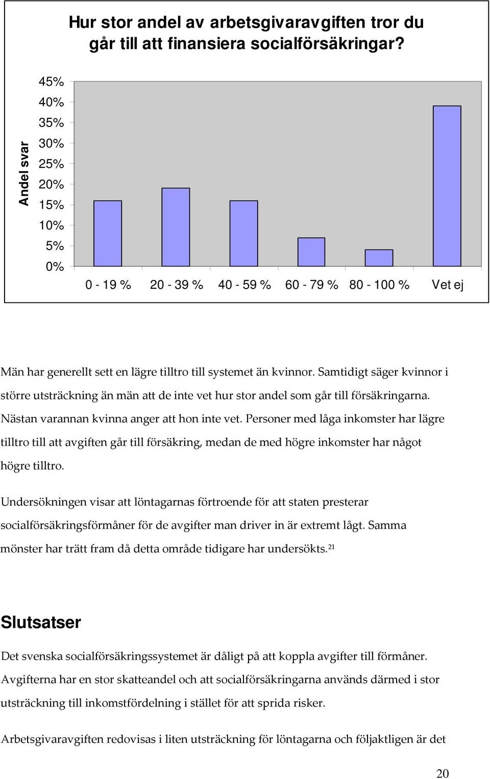 Samtidigt säger kvinnor i större utsträckning än män att de inte vet hur stor andel som går till försäkringarna. Nästan varannan kvinna anger att hon inte vet.