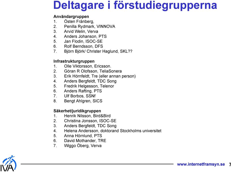 Erik Hörnfeldt, Tre (eller annan person) 4. Anders Bergfeldt, TDC Song 5. Fredrik Helgesson, Telenor 6. Anders Rafting, PTS 7. Ulf Borbos, SSNf 8.