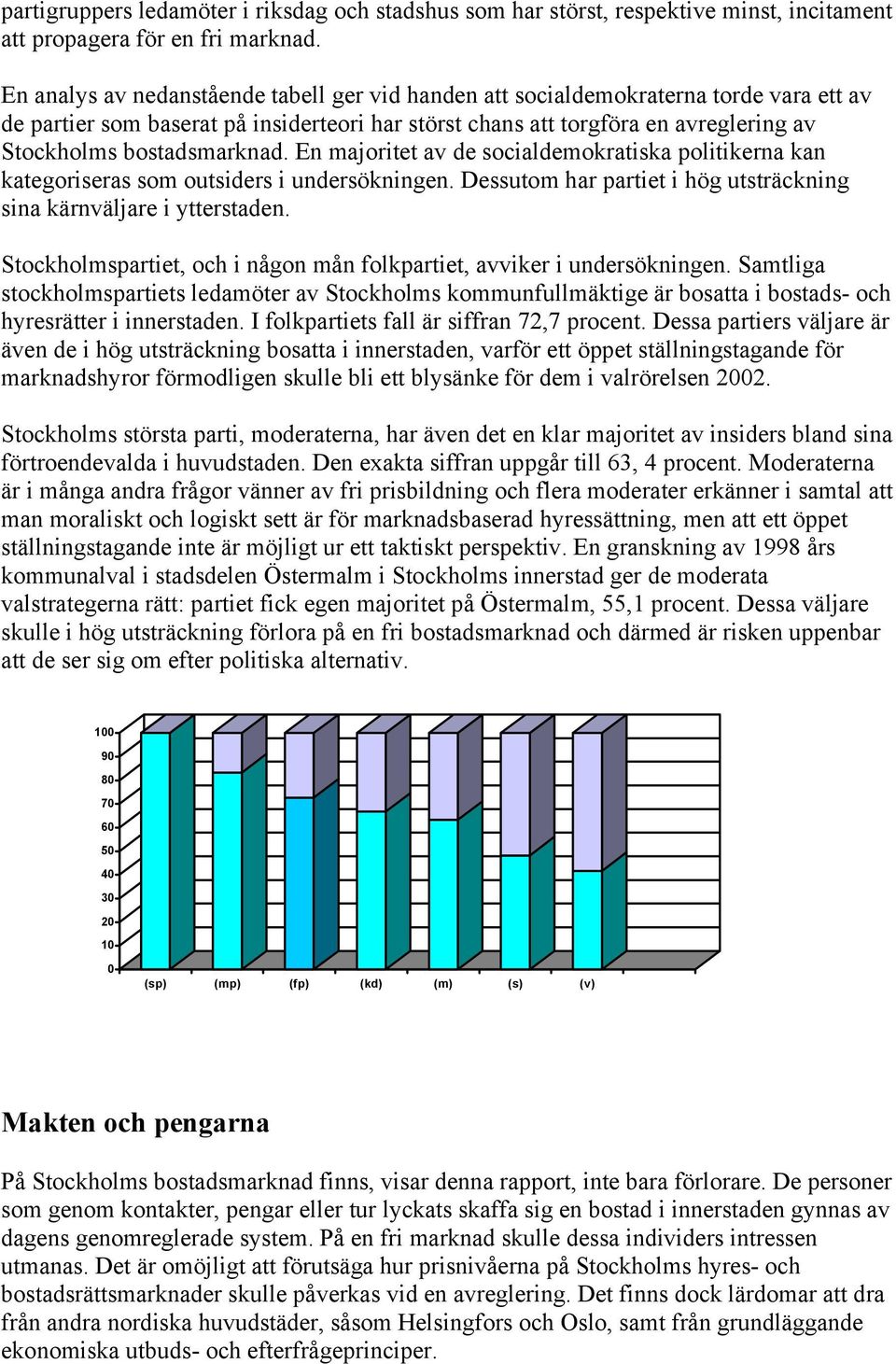 bostadsmarknad. En majoritet av de socialdemokratiska politikerna kan kategoriseras som outsiders i undersökningen. Dessutom har partiet i hög utsträckning sina kärnväljare i ytterstaden.