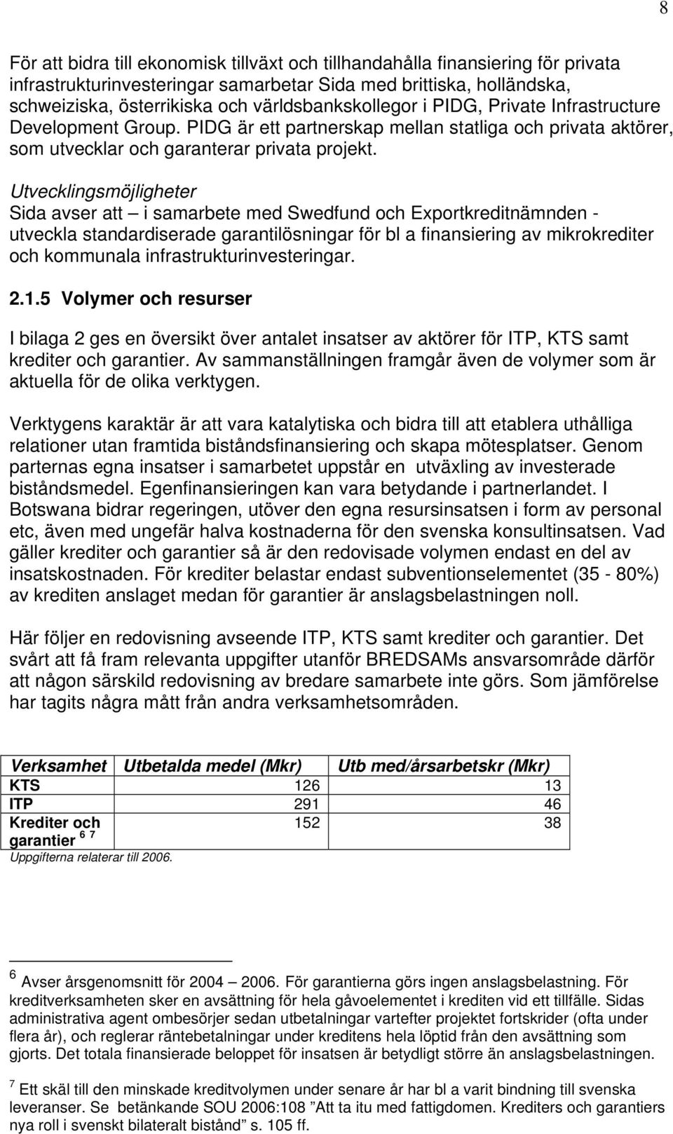 Utvecklingsmöjligheter Sida avser att i samarbete med Swedfund och Exportkreditnämnden - utveckla standardiserade garantilösningar för bl a finansiering av mikrokrediter och kommunala