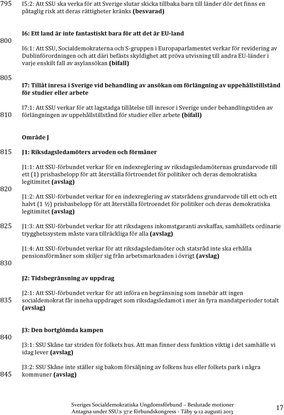 andra EU- länder i varje enskilt fall av asylansökan I7: Tillåt inresa i Sverige vid behandling av ansökan om förlängning av uppehållstillstånd för studier eller arbete I7:1: Att SSU verkar för att