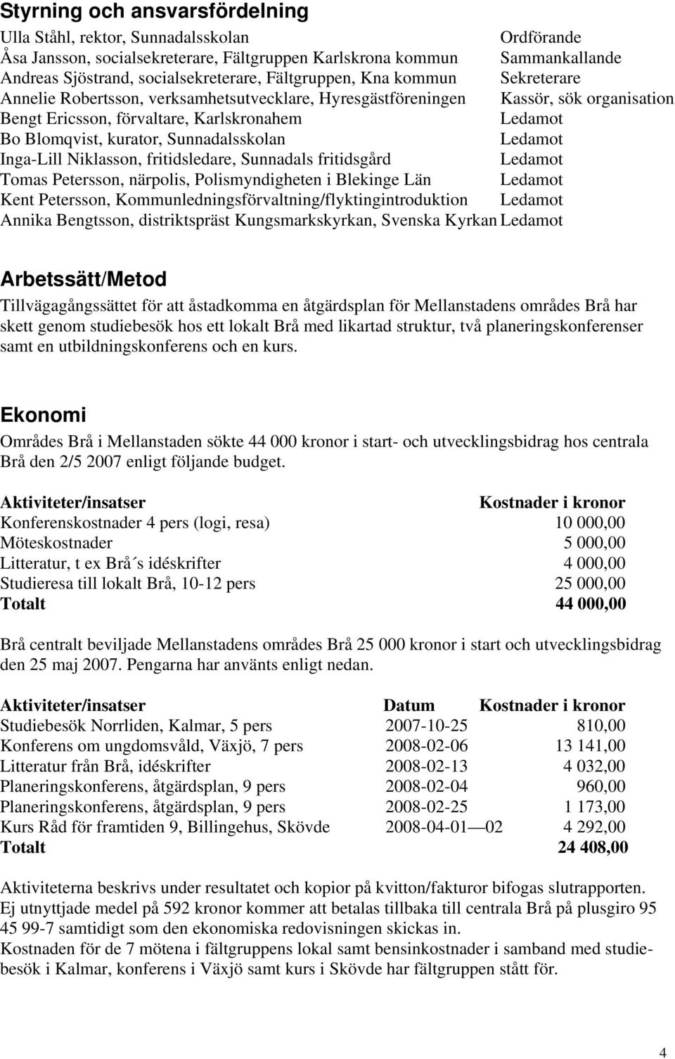 Sunnadalsskolan Ledamot Inga-Lill Niklasson, fritidsledare, Sunnadals fritidsgård Ledamot Tomas Petersson, närpolis, Polismyndigheten i Blekinge Län Ledamot Kent Petersson,