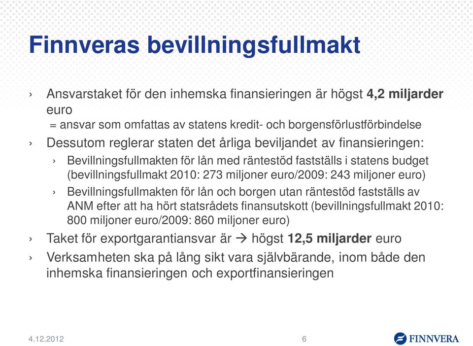 miljoner euro) Bevillningsfullmakten för lån och borgen utan räntestöd fastställs av ANM efter att ha hört statsrådets finansutskott (bevillningsfullmakt 2010: 800 miljoner euro/2009: 860