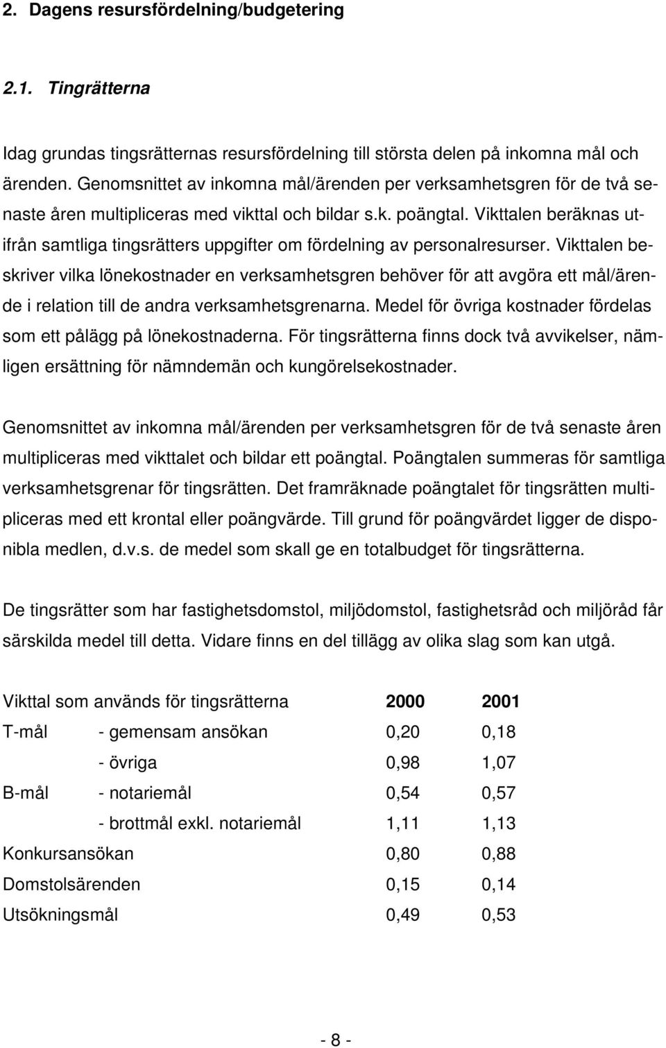 Vikttalen beräknas utifrån samtliga tingsrätters uppgifter om fördelning av personalresurser.