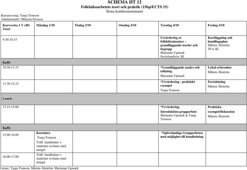 15 Utvärdering av folkhälsoinsatser - grundläggande teorier och begrepp Marianne Upmark Socialmedicin, KI *Grundläggande analys och tolkning Marianne Upmark *Utvärdering - praktiskt exempel