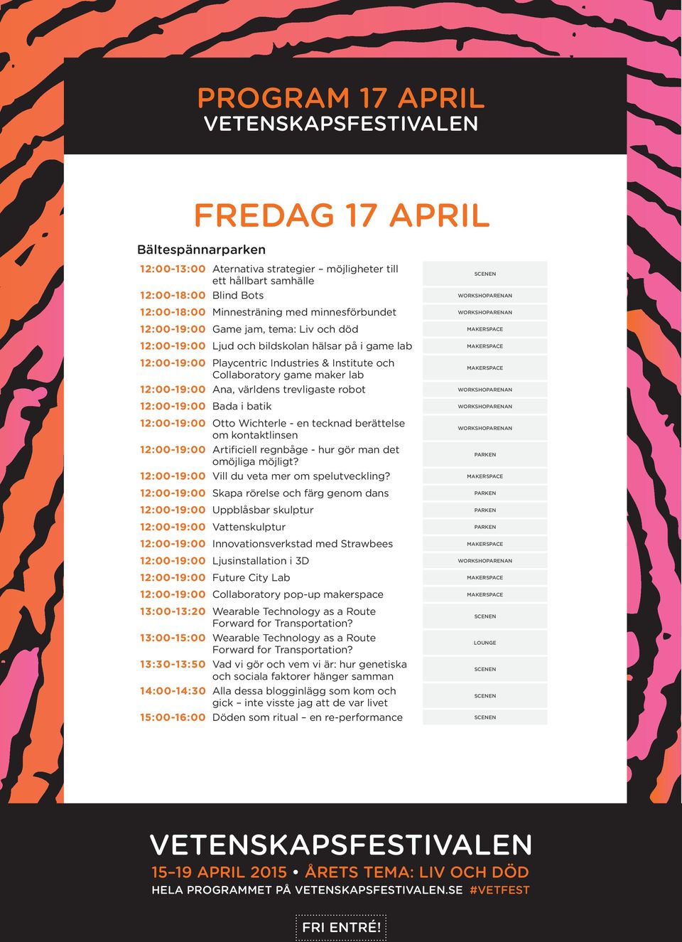 trevligaste robot 12:00-19:00 Bada i batik 12:00-19:00 Otto Wichterle - en tecknad berättelse om kontaktlinsen 12:00-19:00 Artificiell regnbåge - hur gör man det omöjliga möjligt?