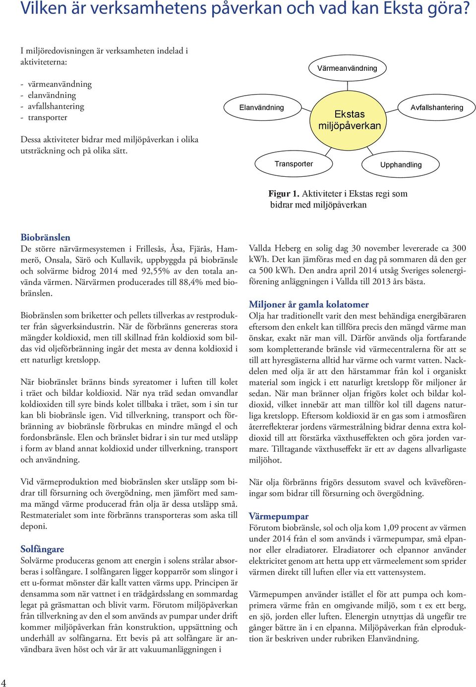 olika sätt. Elanvändning Transporter Värmeanvändning Ekstas m iljöpåverkan Upphandling Avfallshantering Figur 1.