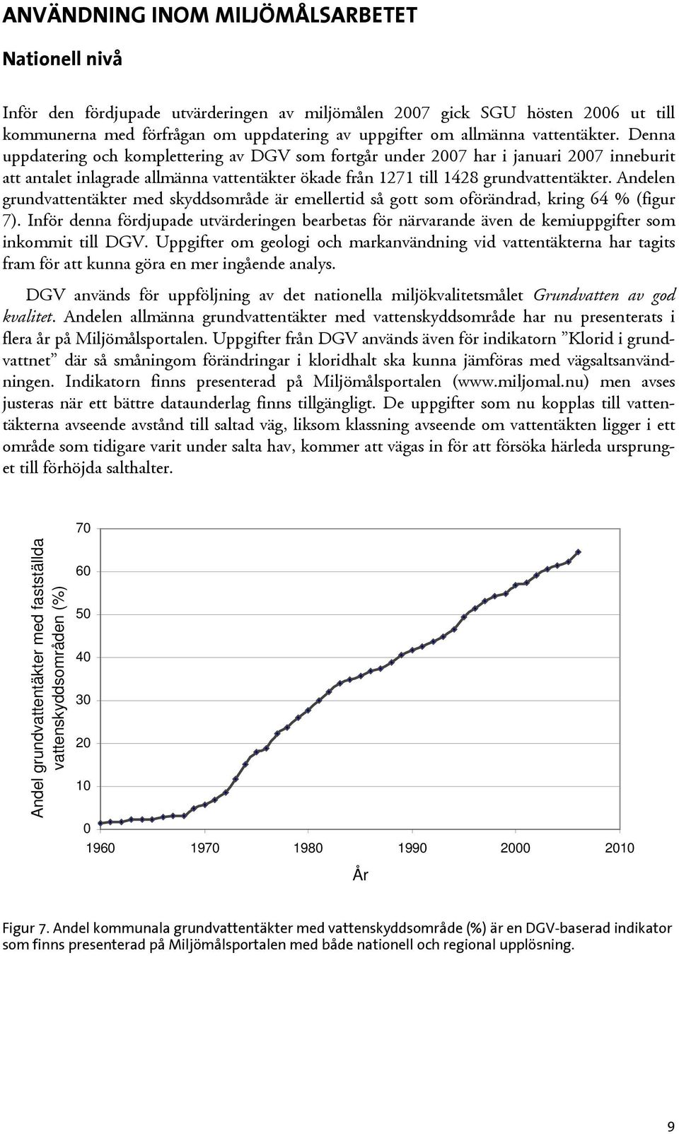 Andelen grundvattentäkter med skyddsområde är emellertid så gott som oförändrad, kring 64 % (figur 7).