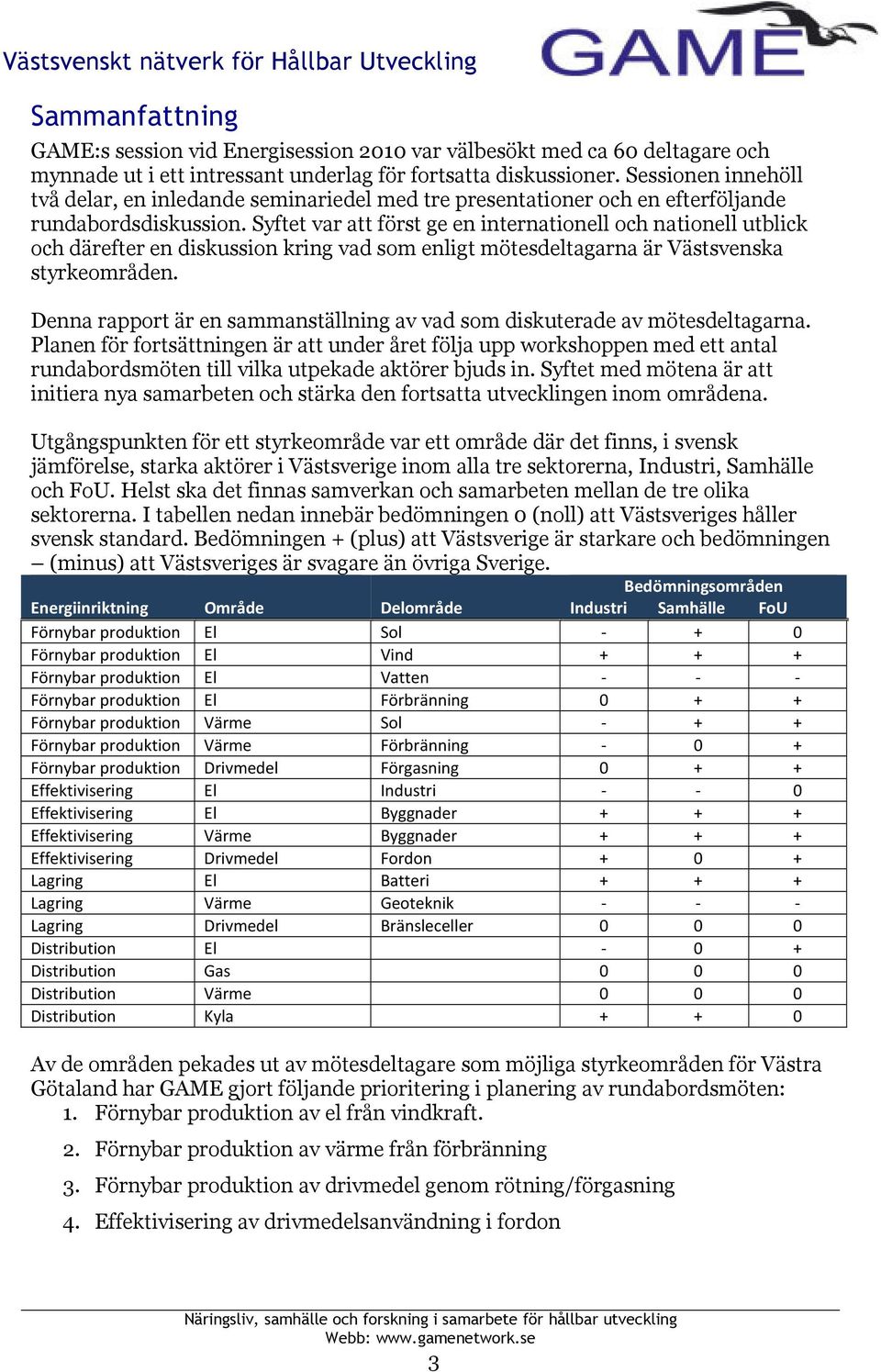 Syftet var att först ge en internationell och nationell utblick och därefter en diskussion kring vad som enligt mötesdeltagarna är Västsvenska styrkeområden.