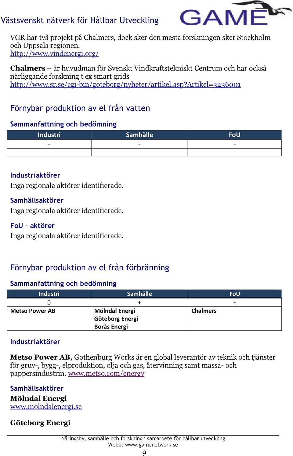 artikel=3236001 Förnybar produktion av el från vatten - - - Inga regionala aktörer identifierade. Inga regionala aktörer identifierade. FoU aktörer Inga regionala aktörer identifierade.