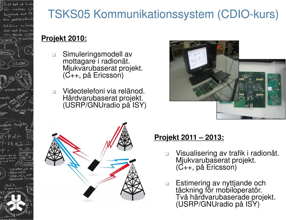 (USRP/GNUradio på ISY) Projekt 2011 2013: Visualisering av trafik i radionät. Mjukvarubaserat projekt.