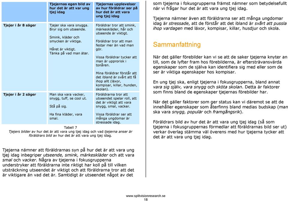 Tjejernas upplevelser av hur föräldrar ser på hur det är att vara ung tjej idag Föräldrar tror att smink, märkeskläder, hår och utseende är viktigt. Föräldrar tror att man festar mer än vad man gör.