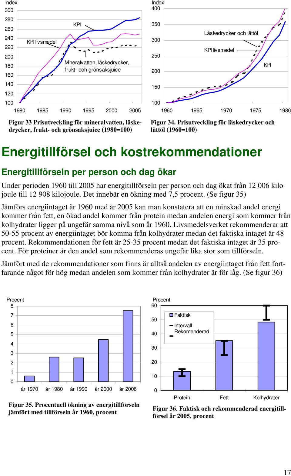 Prisutveckling för läskedrycker och lättöl (19=1) Energitillförsel och kostrekommendationer Energitillförseln per person och dag ökar Under perioden 19 till 5 har energitillförseln per person och dag