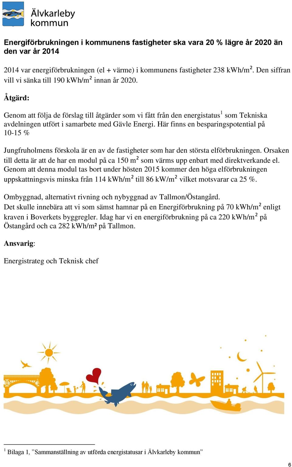 Åtgärd: Genom att följa de förslag till åtgärder som vi fått från den energistatus 1 som Tekniska avdelningen utfört i samarbete med Gävle Energi.