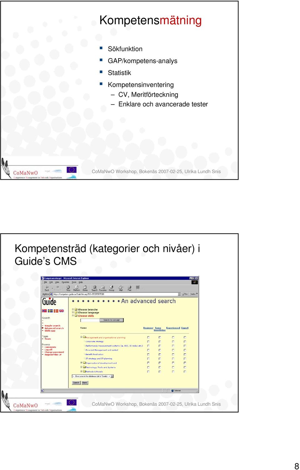 Kompetensinventering CV, Meritförteckning