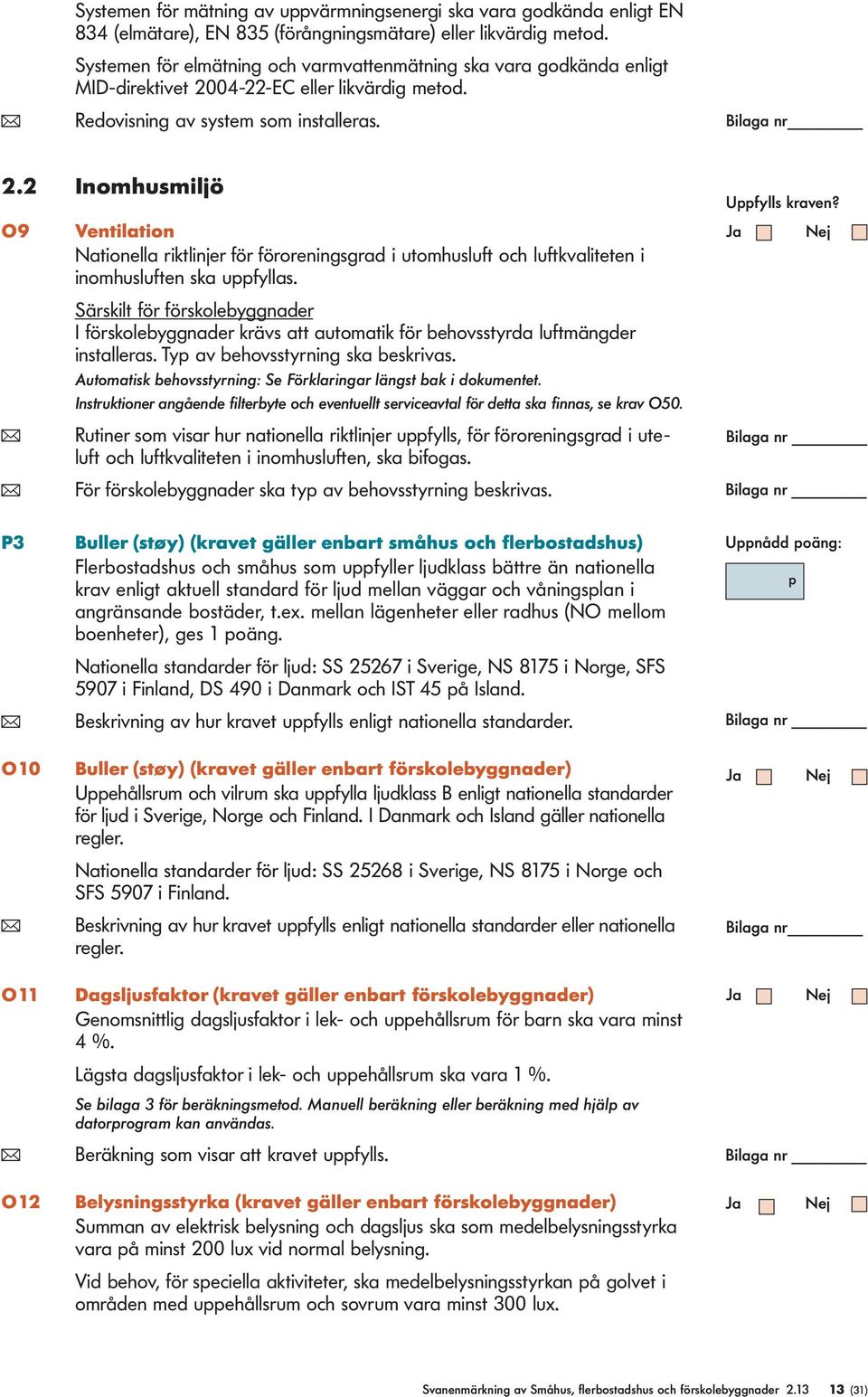 2 Inomhusmiljö O9 Ventilation Nationella riktlinjer för föroreningsgrad i utomhusluft och luftkvaliteten i inomhusluften ska uppfyllas.