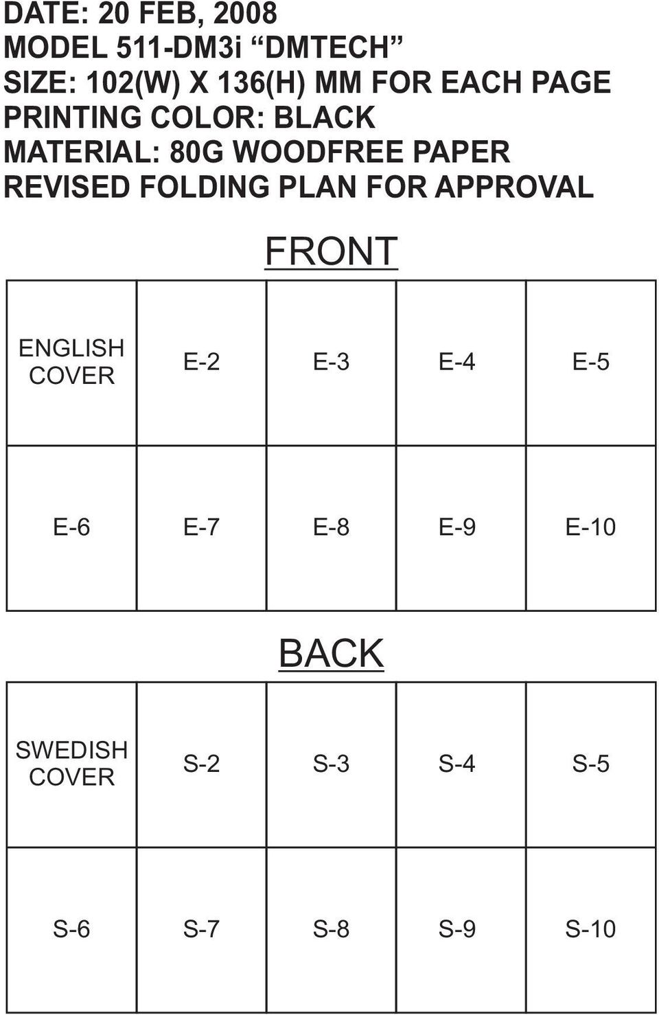 FOLDING PLAN FOR APPROVAL FRONT ENGLISH COVER E-2 E-3 E-4 E-5 E-6 E-7