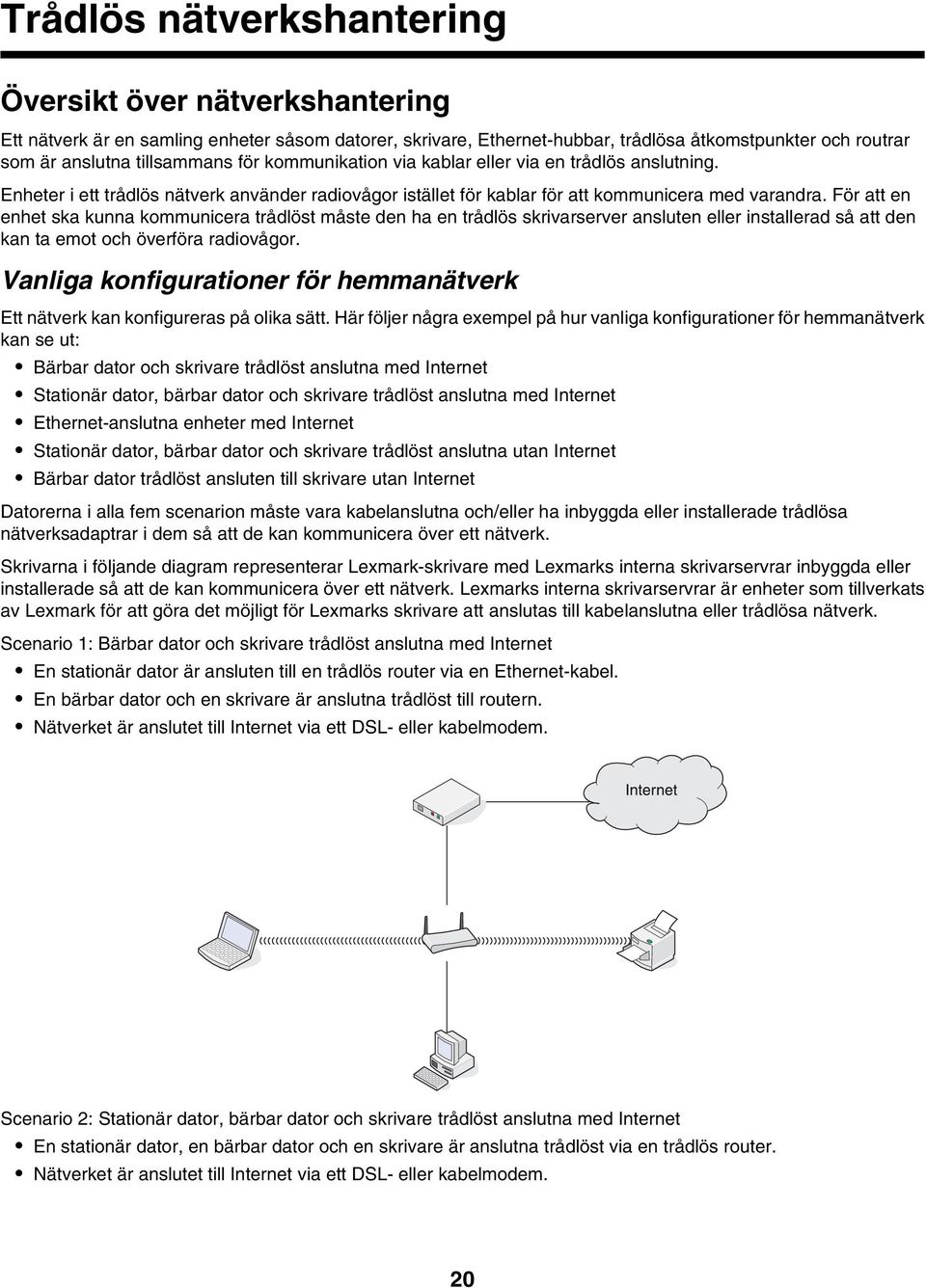 För att en enhet ska kunna kommunicera trådlöst måste den ha en trådlös skrivarserver ansluten eller installerad så att den kan ta emot och överföra radiovågor.