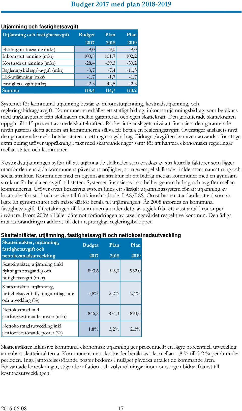 inkomstutjämning, kostnadsutjämning, och regleringsbidrag/avgift.